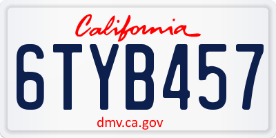 CA license plate 6TYB457