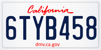 CA license plate 6TYB458