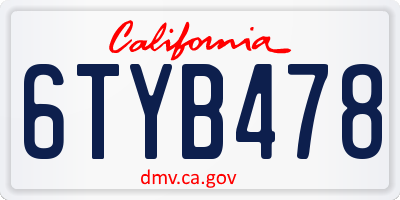 CA license plate 6TYB478
