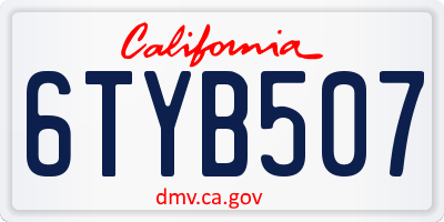 CA license plate 6TYB507