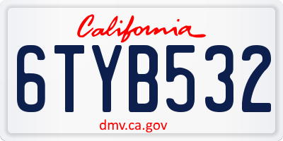 CA license plate 6TYB532