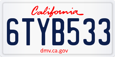 CA license plate 6TYB533