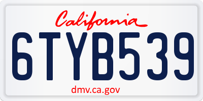 CA license plate 6TYB539