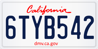 CA license plate 6TYB542