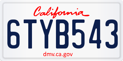 CA license plate 6TYB543