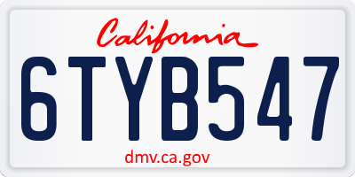 CA license plate 6TYB547