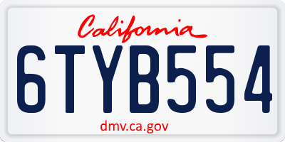 CA license plate 6TYB554