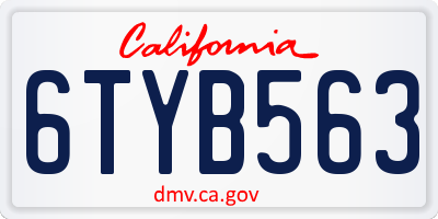 CA license plate 6TYB563