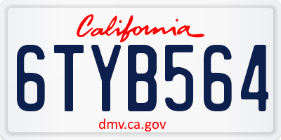 CA license plate 6TYB564