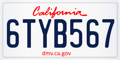 CA license plate 6TYB567