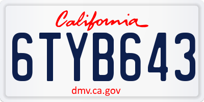 CA license plate 6TYB643