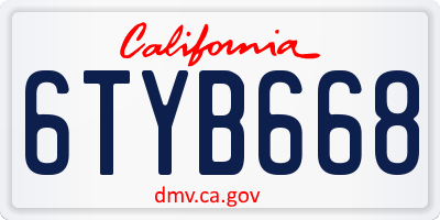CA license plate 6TYB668