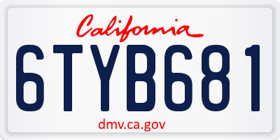 CA license plate 6TYB681