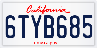 CA license plate 6TYB685