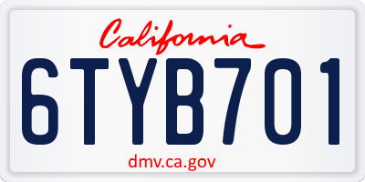 CA license plate 6TYB701