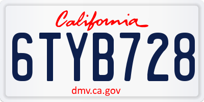 CA license plate 6TYB728