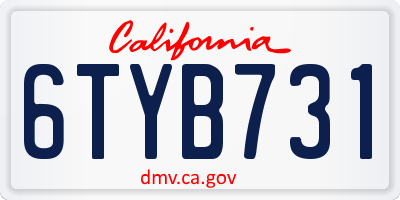 CA license plate 6TYB731
