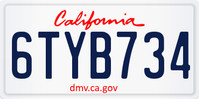 CA license plate 6TYB734