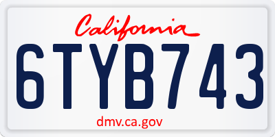 CA license plate 6TYB743