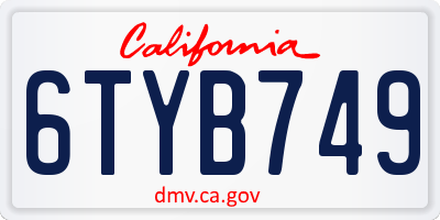 CA license plate 6TYB749