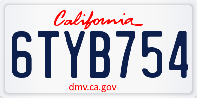 CA license plate 6TYB754