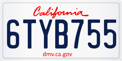 CA license plate 6TYB755
