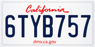 CA license plate 6TYB757