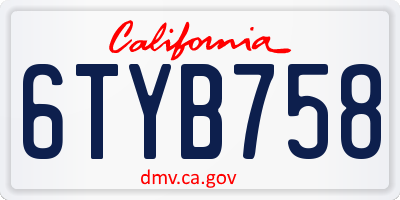 CA license plate 6TYB758