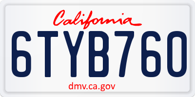 CA license plate 6TYB760