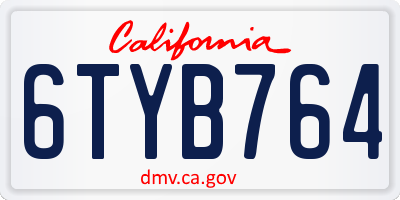 CA license plate 6TYB764
