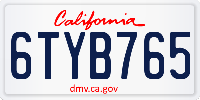 CA license plate 6TYB765