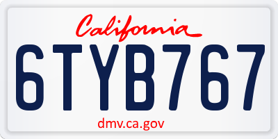 CA license plate 6TYB767