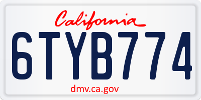 CA license plate 6TYB774