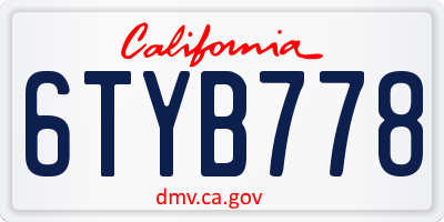 CA license plate 6TYB778