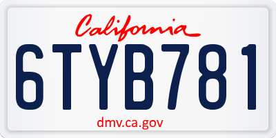 CA license plate 6TYB781