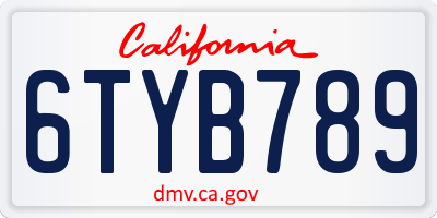 CA license plate 6TYB789
