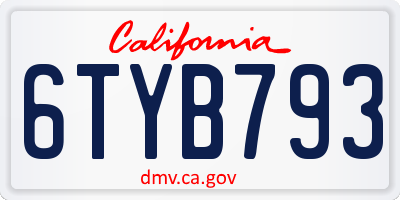 CA license plate 6TYB793