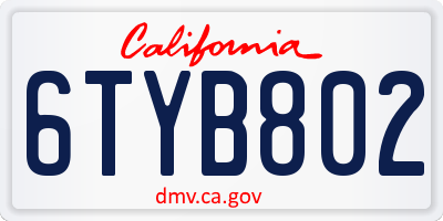 CA license plate 6TYB802