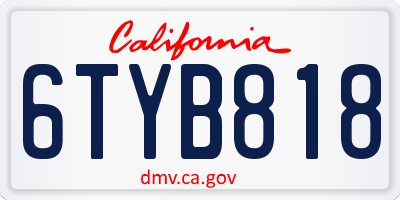 CA license plate 6TYB818