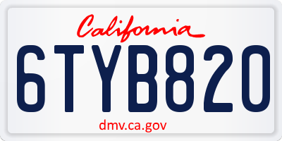 CA license plate 6TYB820