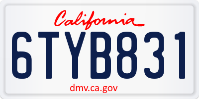CA license plate 6TYB831