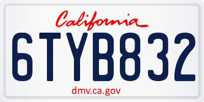 CA license plate 6TYB832