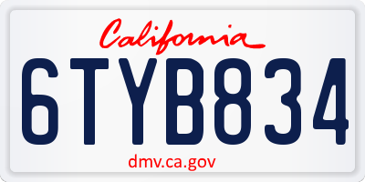CA license plate 6TYB834