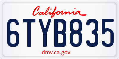 CA license plate 6TYB835