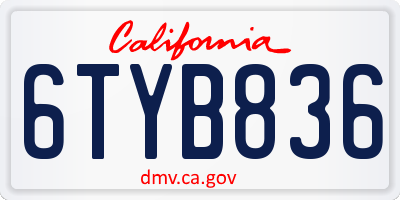 CA license plate 6TYB836