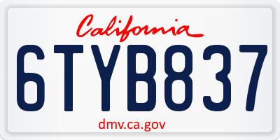 CA license plate 6TYB837