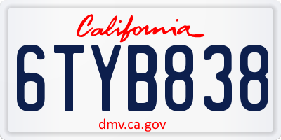 CA license plate 6TYB838