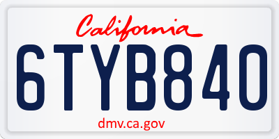 CA license plate 6TYB840