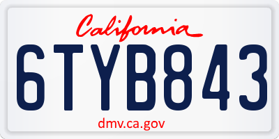 CA license plate 6TYB843