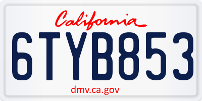 CA license plate 6TYB853